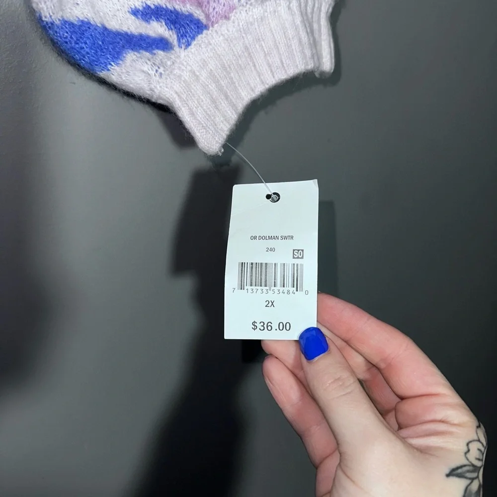 Soft Abstract Zebra Sweater w/ Puffy Sleeves Cozy Warm Balloon Sleeve Knit